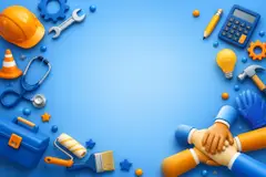Elementos 3D de Dia do Trabalhador pra fundo (Homenagem à equipe)