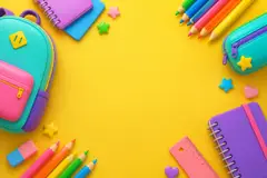 Elementos 3D de Volta às aulas pra fundo (Material escolar)