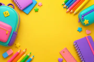 Elementos 3D de Volta às aulas pra fundo (Material escolar)