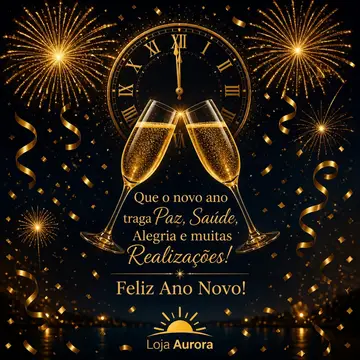Mensagem "Feliz Ano Novo" com a sua logo (Fogos dourados)