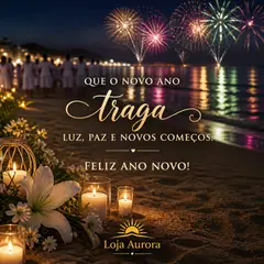 Mensagem "Feliz Ano Novo" com a sua logo (Réveillon na praia)