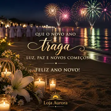 Mensagem "Feliz Ano Novo" com a sua logo (Réveillon na praia)