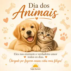 Mensagem "Feliz Dia dos Animais" com a sua logo (Pets felizes)