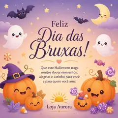 Mensagem "Feliz Halloween (Dia das Bruxas)" com a sua logo (Halloween fofo)