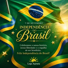 Mensagem "Feliz Independência do Brasil" com a sua logo (Verde e amarelo)