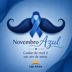 Mensagem "Feliz Novembro Azul" com a sua logo (Bigode e azul)