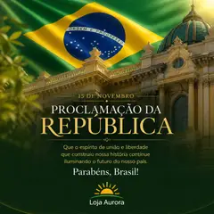 Mensagem "Feliz Proclamação da República" com a sua logo (Institucional)