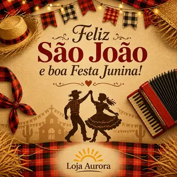 Mensagem "Feliz São João e festa junina" com a sua logo (Quadrilha e xadrez)