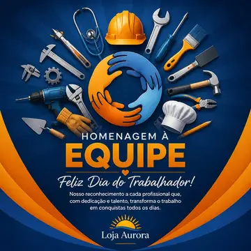 Mensagem "Feliz Dia do Trabalhador" com a sua logo (Homenagem à equipe)