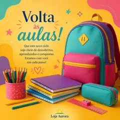 Mensagem "Feliz Volta às aulas" com a sua logo (Material escolar)