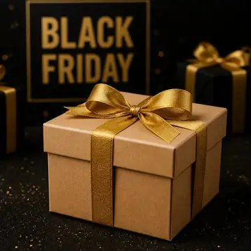 Seu produto no clima de Black Friday (Preto e dourado)