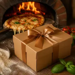 Seu produto no clima de Dia da Pizza (Forno a lenha)