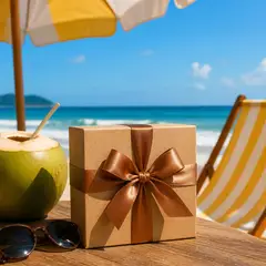 Seu produto no clima de Férias de verão (Praia e sol)