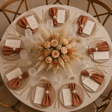 Mesa dos convidados vista de cima: 15 anos boho chic