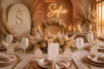 Mesa da debutante: 15 anos boho chic