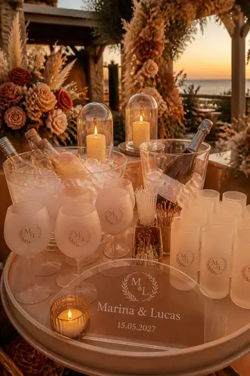 Bar de drinks e espumante: casamento boho chic