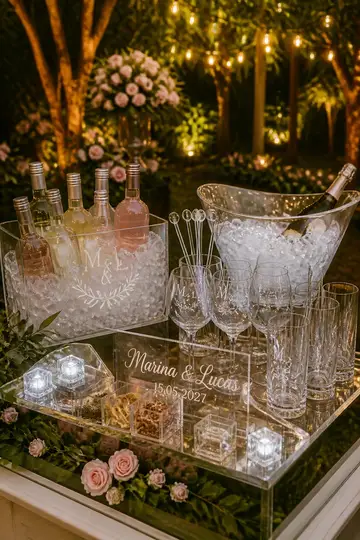 Bar de drinks e espumante: casamento jardim encantado