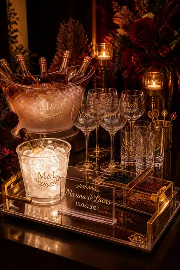 Bar de drinks e espumante: casamento marsala de inverno
