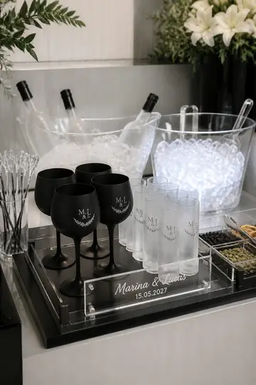 Bar de drinks e espumante: casamento minimalista moderno