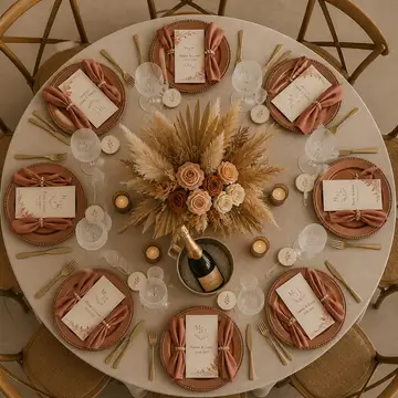 Mesa dos convidados vista de cima: casamento boho chic