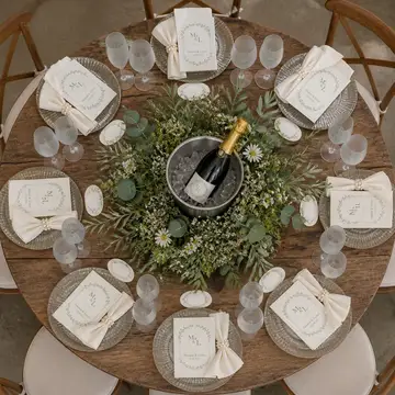 Mesa dos convidados vista de cima: casamento rústico no campo
