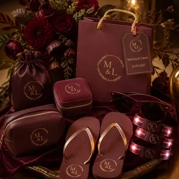 Lembrancinhas e kit pista: casamento marsala de inverno