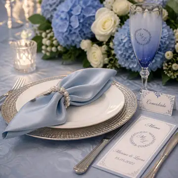 Lugar do convidado (detalhe): casamento azul serenity e prata