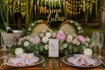 Mesa dos noivos: casamento jardim encantado