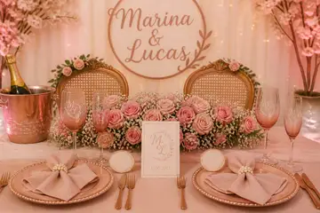 Mesa dos noivos: casamento romântico rosé