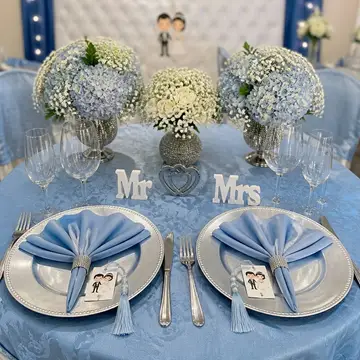 Foto profissional da sua mesa de casamento: azul serenity e prata