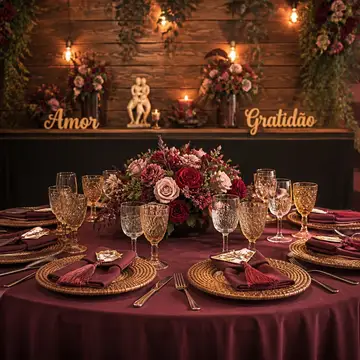 Foto profissional da sua mesa de casamento: marsala de inverno