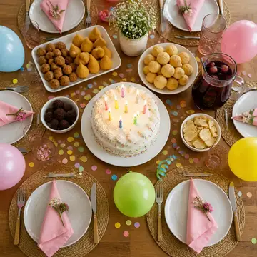 Mesa posta vista de cima: Mesa de aniversário em casa