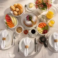 Mesa posta vista de cima: Café da manhã especial