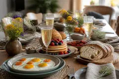 Mesa posta em perspectiva: Brunch