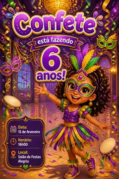 Convite digital: festa Carnaval infantil