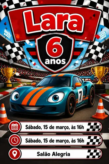 Convite digital: festa Carros de corrida