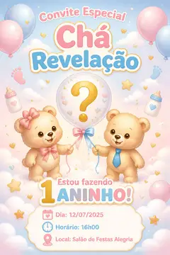 Convite digital: festa Chá revelação