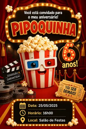 Convite digital: festa Cinema e pipoca