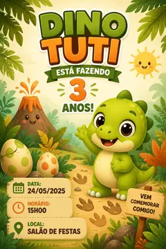 Convite digital: festa Dinossauros
