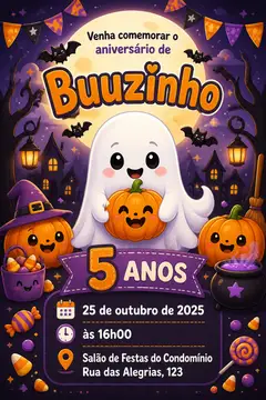 Convite digital: festa Halloween fofinho