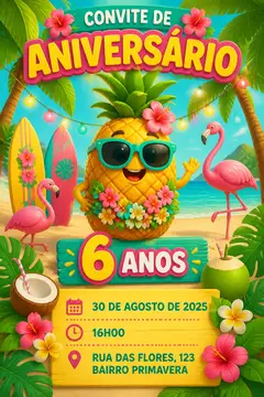 Convite digital: festa Havaiana e tropical