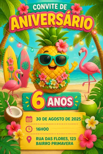 Convite digital: festa Havaiana e tropical