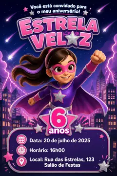 Convite digital: festa Super-heroína