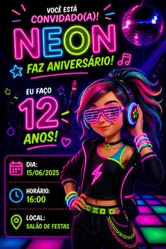Convite digital: festa Neon party
