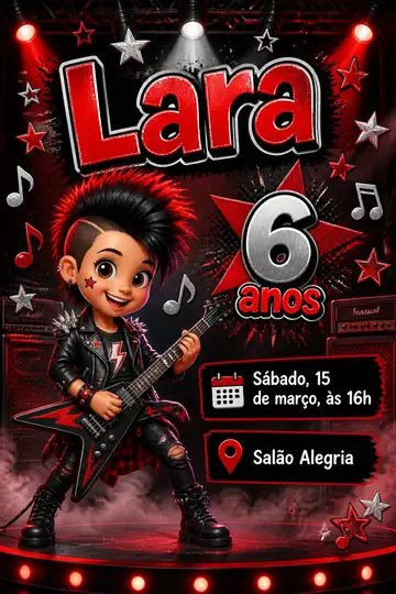Convite digital: festa Rock star mirim