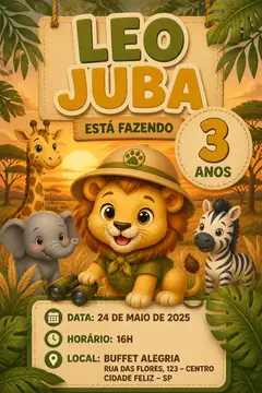 Convite digital: festa Safári