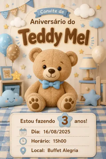 Convite digital: festa Ursinho