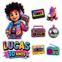 Toppers de bolo e docinhos: Festa anos 80
