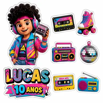 Toppers de bolo e docinhos: Festa anos 80