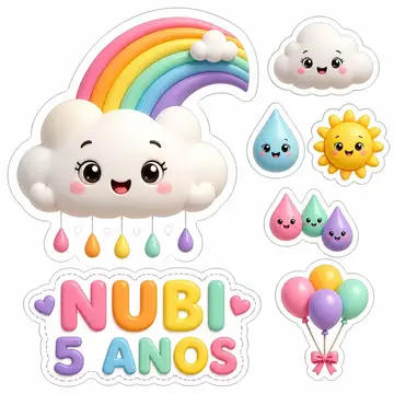 Toppers de bolo e docinhos: Arco-íris e nuvens